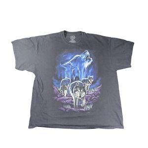 Howling Wolf Pack Shirt Mens 2XL Black Blue Moon Graphic Tee Wildlife Nature
